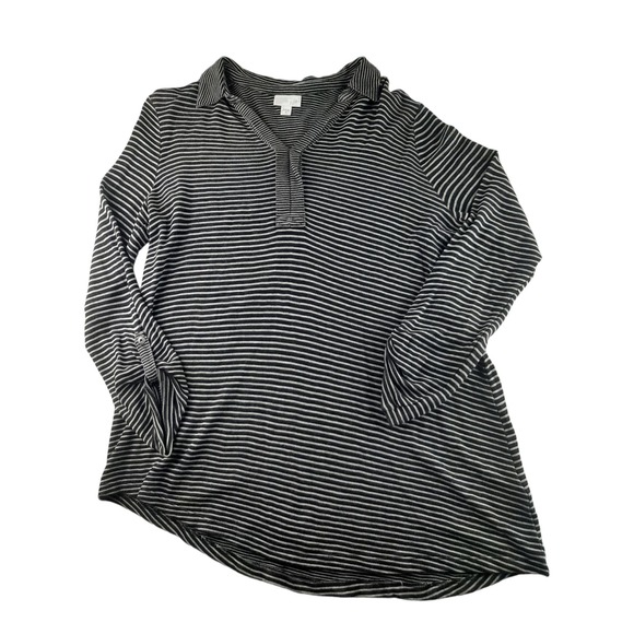 J Jill Women's Black Grey Stripe Collared Long Sleeve Tunic Top Lightweight M - Picture 1 of 7